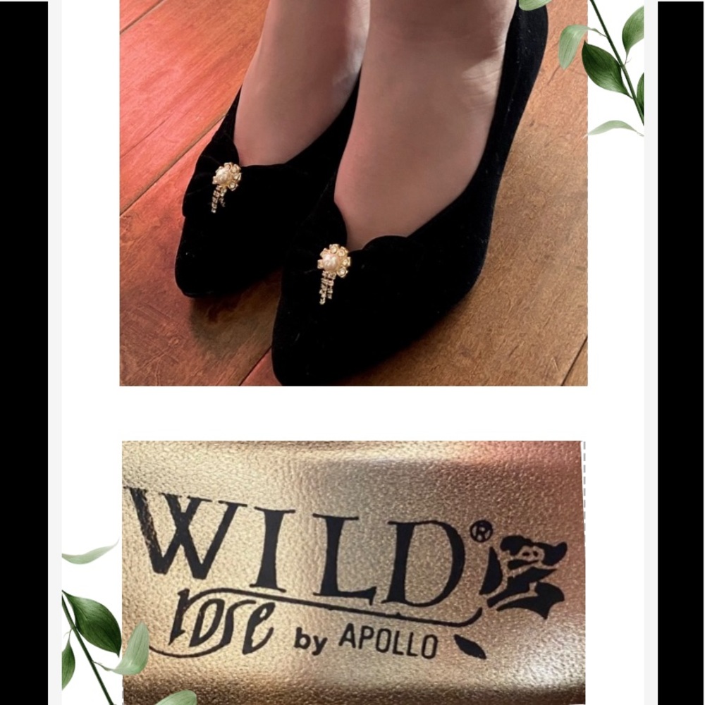Wild Rose Black Velvet Shoes Slip On Pumps size 7 - Picture 9 of 9